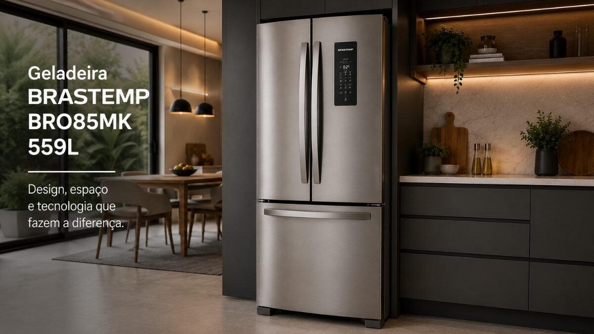 Geladeira Brastemp BRO85MK 559 Litros: design moderno, tecnologia Frost Free e alta capacidade para famílias grandes.