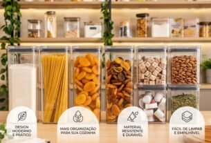 Kit 8 Potes Herméticos Mantimentos Quadrado Cozinha Tampa Vedação Hermética Amobox com vedação hermética e transparência cristal para conservar mantimentos.