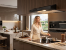Depurador de Ar Suggar Slim DPS161PT 60cm preto instalado na cozinha